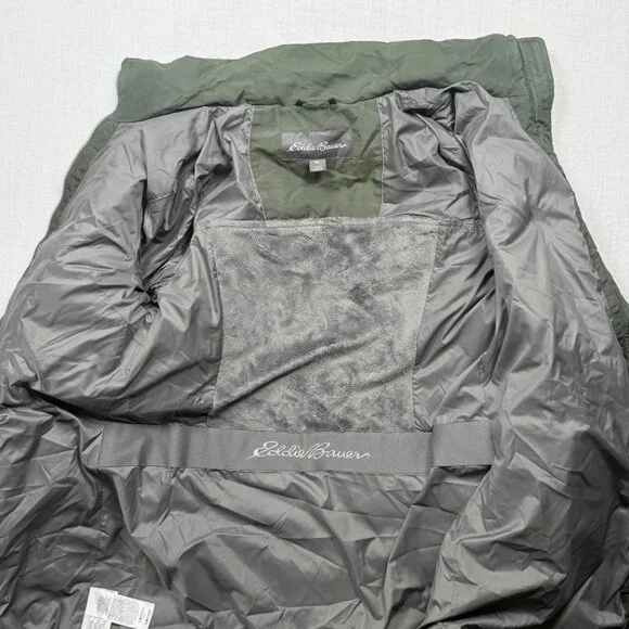 Eddie Bauer Long Puffer Down Coat Quilted Olive Green Nylon Blend Size L - Picture 3 of 9